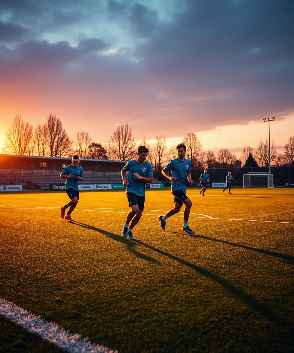 Atletas em treino ao entardecer
