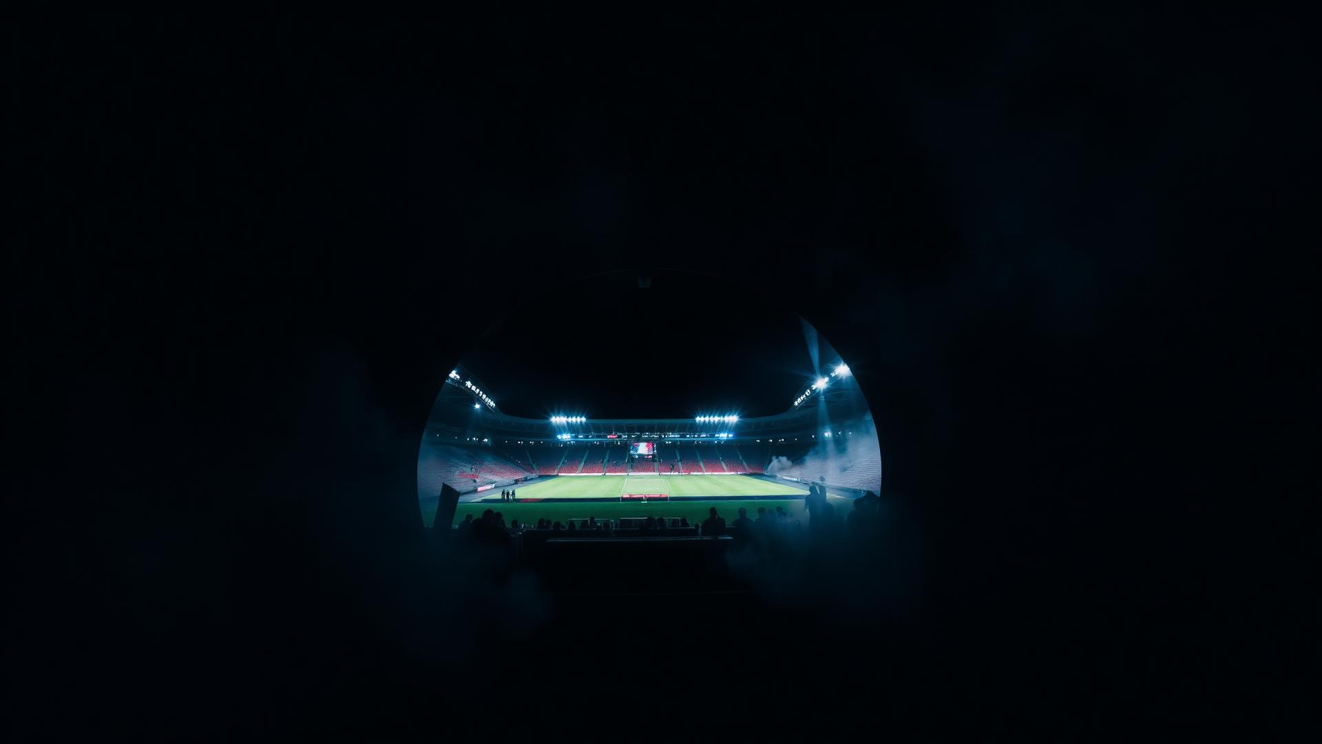 Estádio europeu iluminado visto do túnel
